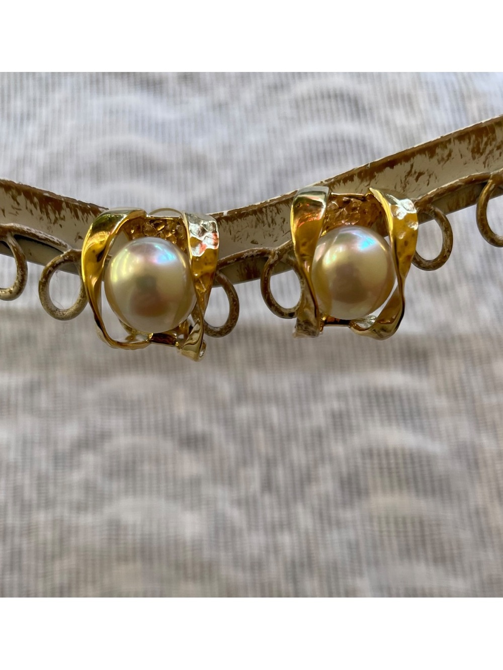 VTG Neiman Marcus Germany Gold Vermeil Genuine Pearl Clip Earrings